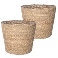 Steege Plantenpot - Set van 2x stuks - beige - gevlochten zeegras - D22 x H19 cm - plastic binnenkan