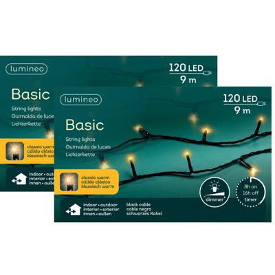 Kerstverlichting - 2x - 120 leds - klassiek warm wit -900 cm - zwart snoer -timer en dimmer
