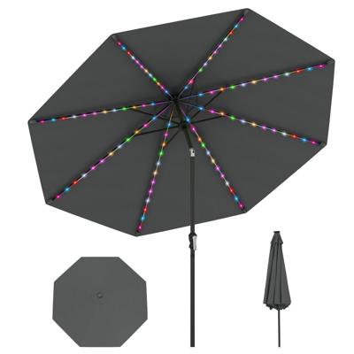 Zonnescherm 300 cm met LED-zonneverlichting 9 Verlichtingsmodi Parasol met Slinger Grijs