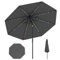 Zonnescherm 300 cm met LED-zonneverlichting 9 Verlichtingsmodi Parasol met Slinger Grijs