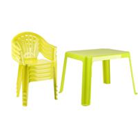 Tuinstoelen en tafel set voor kinderen - kunststof - lime groen - met 4x stoelen - buiten/binnen