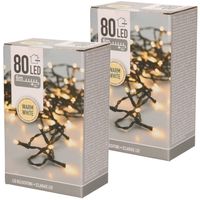 Set van 2x stuks kerstverlichting warm wit buiten 80 lampjes lichtsnoer 600 cm - Kerstverlichting kerstboom