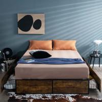 Tweepersoonsbed Frame Slijtvast Metalen Bed met 4 Laden Houten Voeteneinde Rustiek Bruin