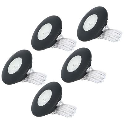 Set van 5 Pavo - Platte LED ipbouwspots met lage inbouwdiepte 12mm - 3 Watt 260 Lumen - 2700K Warm wit - Dimbaar - Rond - Meubelspot - IP44 waterdicht - Zwart