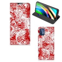 Mobiel BookCase Motorola Moto G9 Plus Angel Skull Rood - thumbnail