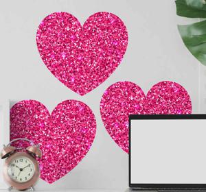 Wanddecoratie stickers Roze hartvormen met glitters