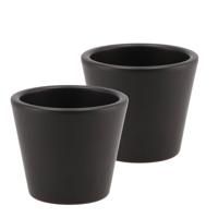 DK Design bloempot/plantenpot - 2x - Vinci - zwart mat - voor kamerplant - D10 x H12 cm - Plantenpotten