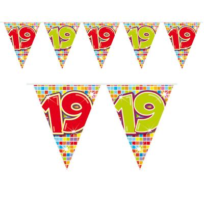 1x Mini vlaggenlijn feestversiering met leeftijd 19