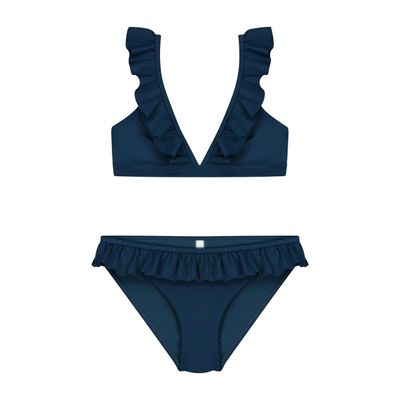 SHIWI Panama Ruffle Triangle Bikini Kids Blauw