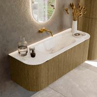 Badmeubel Mondiaz Kurve-Dlux | 130 cm cm | Meubelkleur Dusk | Wastafelkleur Frappe | Solid surface | Wasbak midden spoelbak | Zonder kraangat(en)