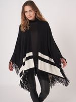 Cape met strepen en franje van cashmere melange