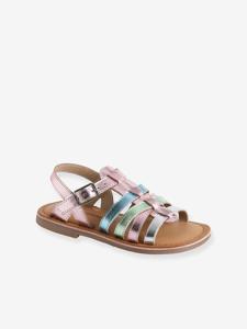 Leren kindersandalen met bandjes, kleuterschoolcollectie lila