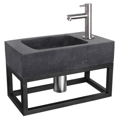 Differnz fonteinset bombai black - natuursteen - kraan recht - met handdoekrek - 40 x 22 x 9 cm - mat chroom
