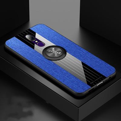 Voor OPPO A9 XINLI stiksels doek Textue schokbestendig TPU beschermhoes met ring houder (blauw)