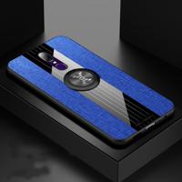 Voor OPPO A9 XINLI stiksels doek Textue schokbestendig TPU beschermhoes met ring houder (blauw)