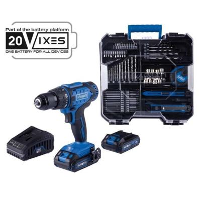 SCHEPPACH boorschroevendraaier - 20V IXES - 50 Nm 13mm boorkop + 2 batterijen + lader + 74 accessoires + Doos - C-DTB74/2-X