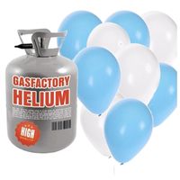 Jongen geboren helium tankje met blauw/witte ballonnen 50 stuks   - - thumbnail