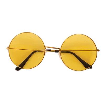 Hippie Flower Power Sixties ronde glazen zonnebril geel