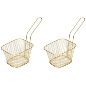 2x Goud patat/snack serveermandje/frituurmandje 20 cm