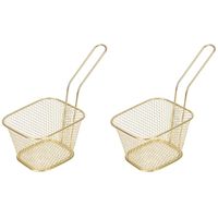 2x Goud patat/snack serveermandje/frituurmandje 20 cm