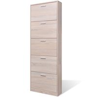 The Living Store Schoenenkast - Hout - Eiken - 59 x 17 x 169 cm - 5 opbergvakken