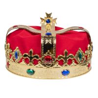 Boland Carnaval verkleed konings kroon - rood/goud - plastic - kinderen - middeleeuwen   - - thumbnail