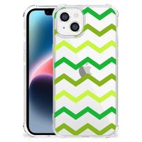 Apple iPhone 14 Plus Doorzichtige Silicone Hoesje Zigzag Groen