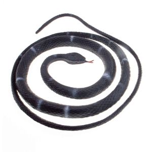 Plastic speelgoed rubber slang zwart met witte ringen 80 cm   -