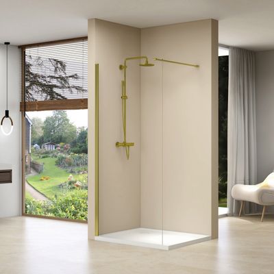 Inloopdouche Van Rijn Products Vaste Wand 29-31 x 200 cm Helder Glas en Gouden Muurprofiel
