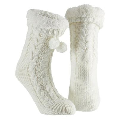 Apollo Huissloffen - dames - gebreid - slofsokken - wit - one size maat 35/41 - fleece