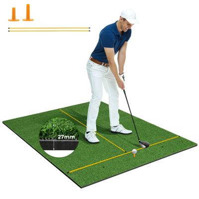 3-In-1 Golftrainingsmat Kunstgrastrainingsmat met 2 Golfspikes 2 Uitlijnstangen en 6 Voorgeboorde Gaten voor Spikes