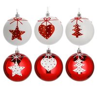 6x stuks gedecoreerde kerstballen rood en wit kunststof 6 cm - thumbnail