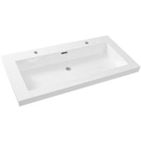 Wiesbaden Vision Wastafel Enkel - met 2 Kraangaten - 100x46x5.5cm - Kunstmarmer - Glans Wit