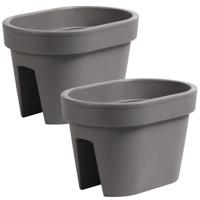 Balkon plantenpot/bloempot - 2x - taupe - 40 x 27 x 25 cm - 12 liter - kunststof