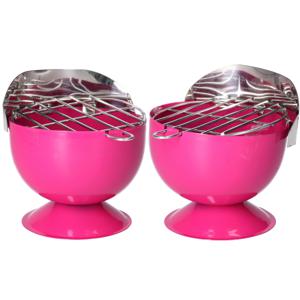 Set van 2x stuks asbak als BBQ vorm metaal 12 cm roze voor binnen/buiten