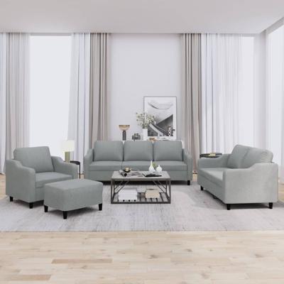 4-delige Loungeset met kussens stof lichtgrijs
