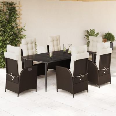 7-delige Tuinset met kussens poly rattan bruin