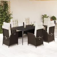 7-delige Tuinset met kussens poly rattan bruin