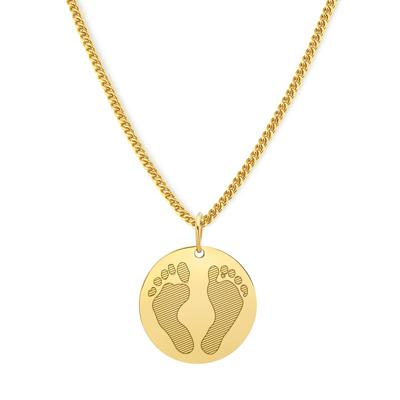 Gepersonaliseerde hand- en/of voetafdrukken ketting - Stainless steel - Goud - Rond 18 mm - Voetafdrukken