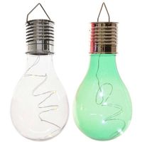 2x Buitenlampen/tuinlampen lampbolletjes/peertjes 14 cm transparant/groen - Buitenverlichting - thumbnail