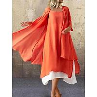 Dames Jurk Set Maxi-jurk Gespleten dij Vakantie Elegant Strakke ronde hals 3/4 mouw Oranje Kleur Lightinthebox