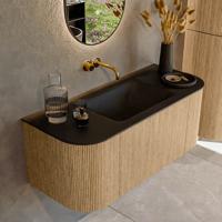 Mondiaz KURVE 110 cm Onderkast Greeploos 1 Lade Met Deuren Oak, Wastafel Solid Surface Midden Urban 0 Kraangaten Zonder Spiegel (KRVCLO110L+R1L2D0KM-Oak/Urb)