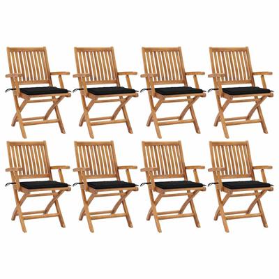 Tuinstoelen 8 st inklapbaar met kussens massief teakhout