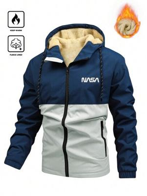 Bon&Bon Men's Color Block Letter Print Hooded Fleece Jacket - Black Multicolor / XXL