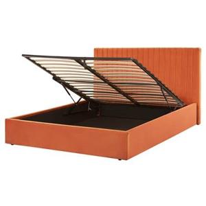 Beliani-VION-Bed met opbergruimte-Oranje-160 x 200 cm-Fluweel