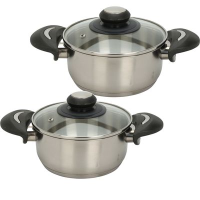 Excellent Houseware Kookpannen set - 2x - glazen deksel - RVS - 2.7/5.4 liter