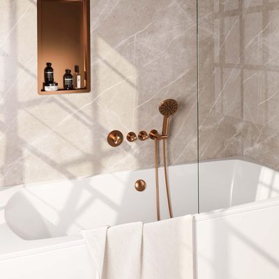 Brauer Copper Edition Badkraan inbouw - douchegarnituur - 3 gladde knoppen - handdouche rond 3 standen - PVD - geborsteld koper 5-GK-047