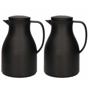 2x Koffiekannen/isoleerkannen zwart met drukknop 1 liter