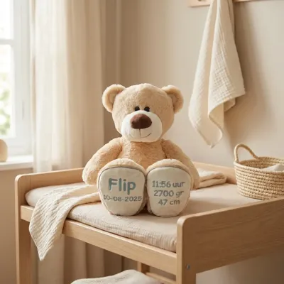 Knuffel 45 cm met geboortegegevens