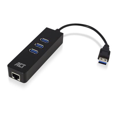 ACT connectivity usb hub 3.2 3x usb-a ethernet, zwart